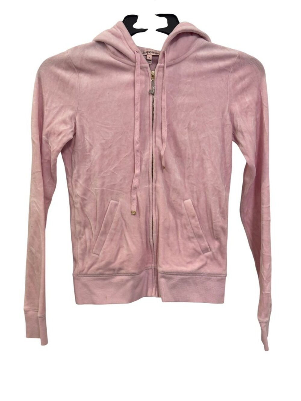 Juicy Couture Pink Velour Hoodie Jacket Womens Small Rhinestone J Zipper Long Sl